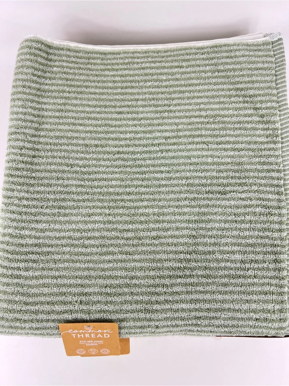 Common Thread 2 Pc Bamboo Bath Towels Green Striped Zero Twist Soft Cotton NEW